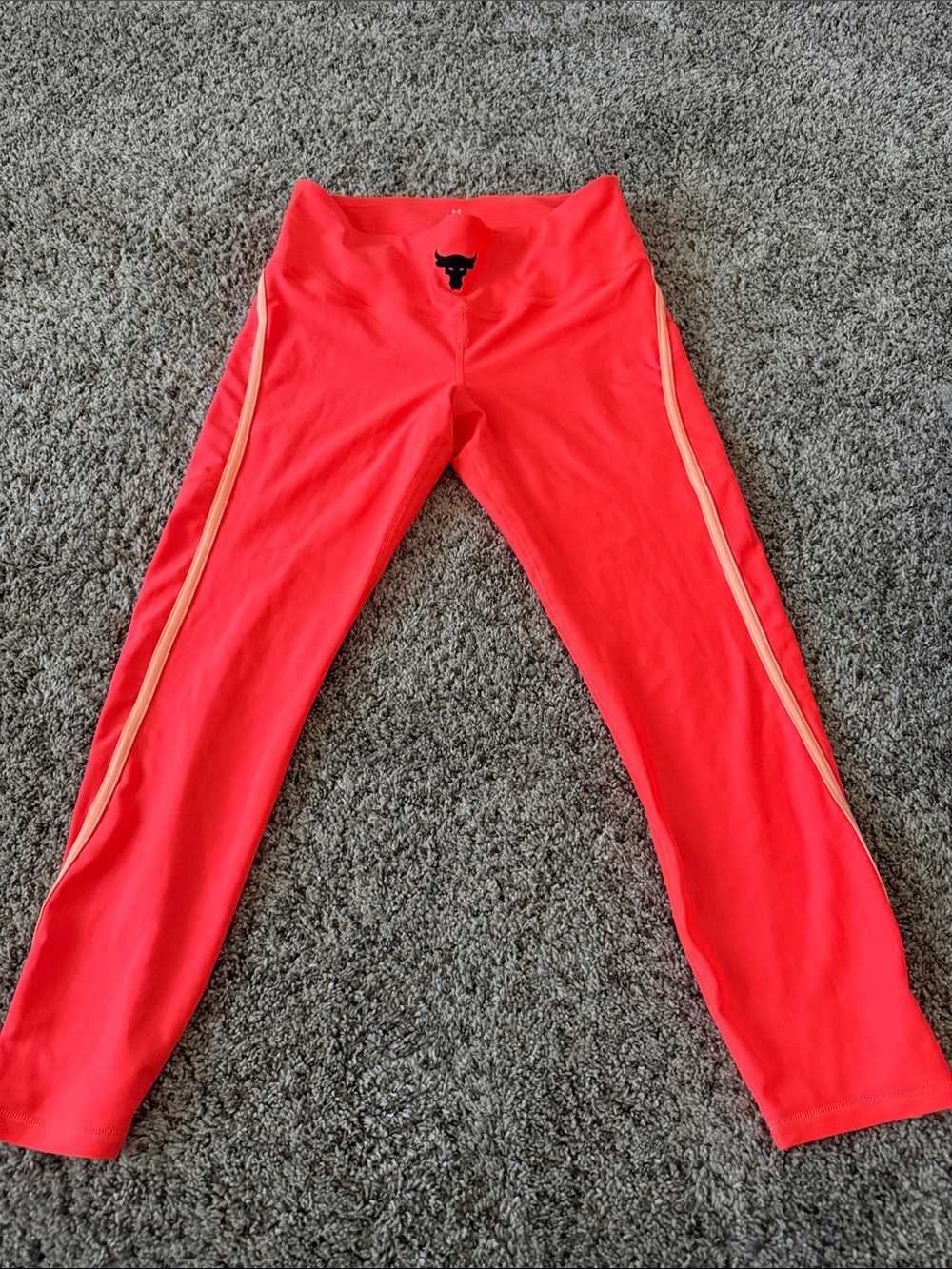Under Armour Women's Bright Coral Leggings with Peach Side Stripes